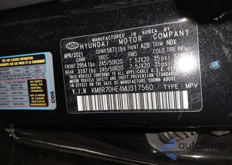 2021 Hyundai Palisade Calligraphy z USA, uszkodzony, nr VIN KM8R7DHE4MU317560